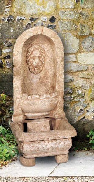 Lion Alcove Wall Garden Fountain Cement Decor Outdoor Artwork